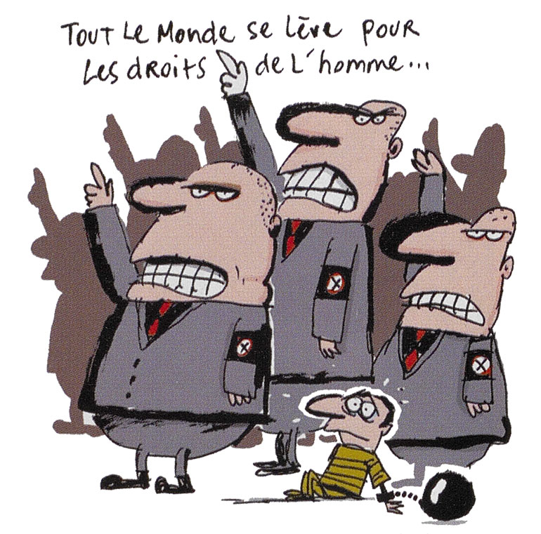 Robert Badinter et les droits de l'homme. Magazine Okapi n°639, 1er décembre 1998. Illustration : Fred Benaglia.