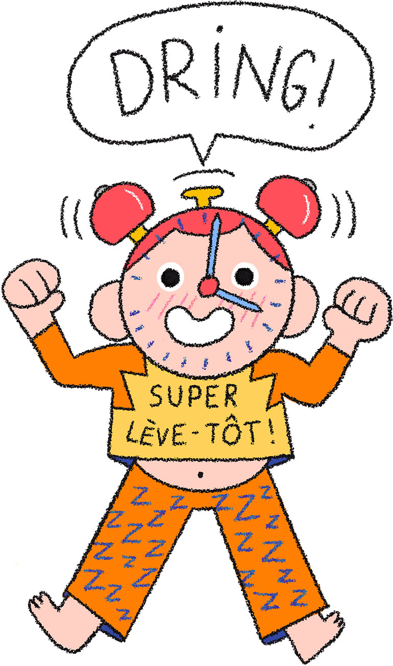 Illustration d'enfant qui se lève très tôt. © Clemence Sauvage.