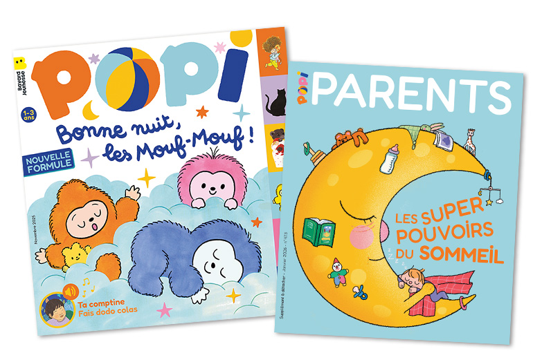 Couverture du magazine Popi n° 473 (janvier 2026) et son supplément pour les parents.