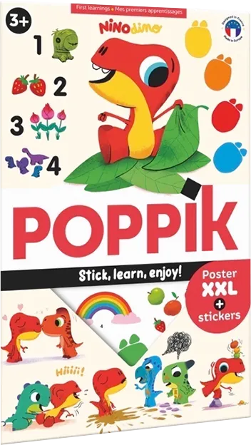 Poster à sticker - Mes premiers apprentissages avec Ninodino - 60 stickers - Poppik - Poster ninodino