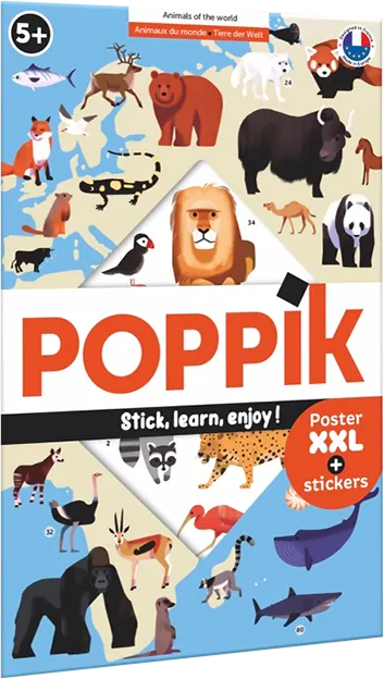 Poster à sticker - Les animaux - 67 stickers - Poppik