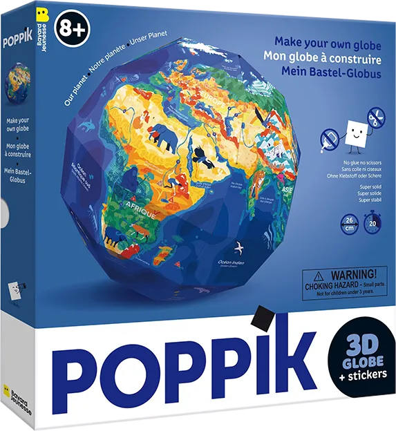 Globe à construire Notre planète + 46 stickers - Poppik